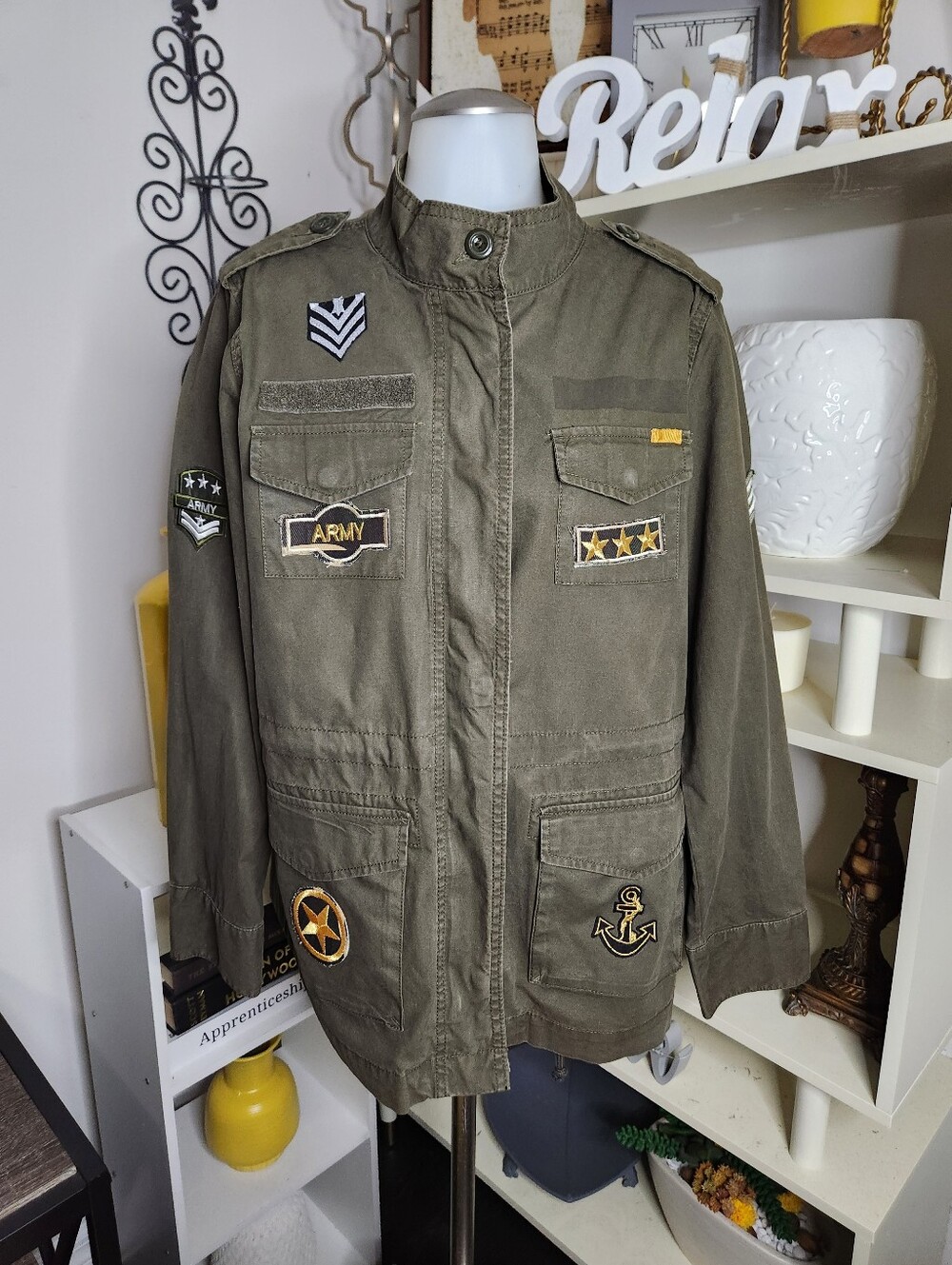 Olive Military Patch Utility Jacket - Army Patches
